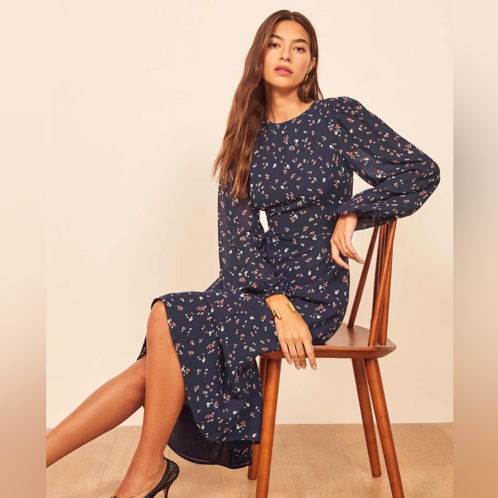 Reformation Navy Floral Dress